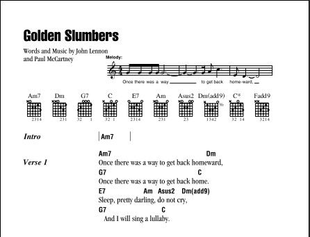 Golden Slumbers - Guitar Chords/Lyrics, New, Main