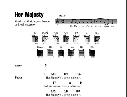 Her Majesty - Guitar Chords/Lyrics, New, Main