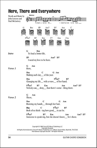 Here, There And Everywhere - Guitar Chords/Lyrics, New, Main