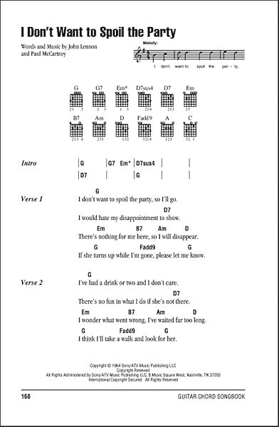 I Don't Want To Spoil The Party - Guitar Chords/Lyrics, New, Main