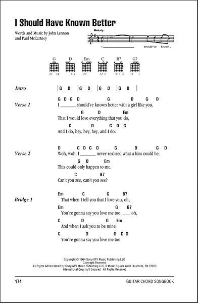 I Should Have Known Better - Guitar Chords/Lyrics, New, Main