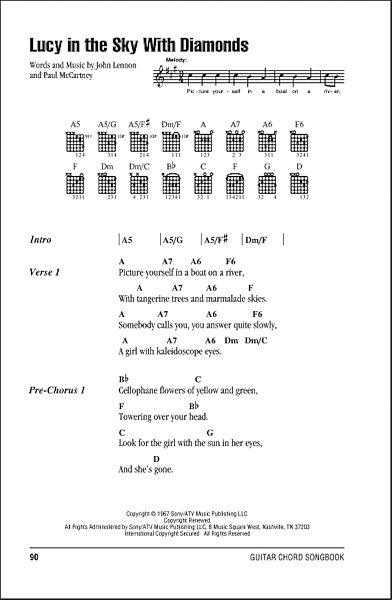 Lucy In The Sky With Diamonds - Guitar Chords/Lyrics, New, Main