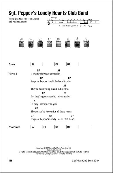 Sgt. Pepper's Lonely Hearts Club Band - Guitar Chords/Lyrics, New, Main