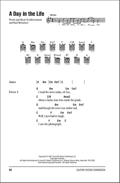 A Day In The Life - Guitar Chords/Lyrics, New, Main