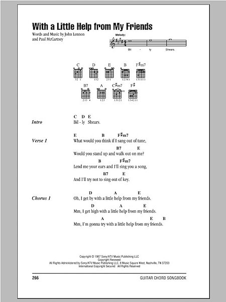 With A Little Help From My Friends - Guitar Chords/Lyrics, New, Main