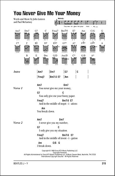 You Never Give Me Your Money - Guitar Chords/Lyrics, New, Main
