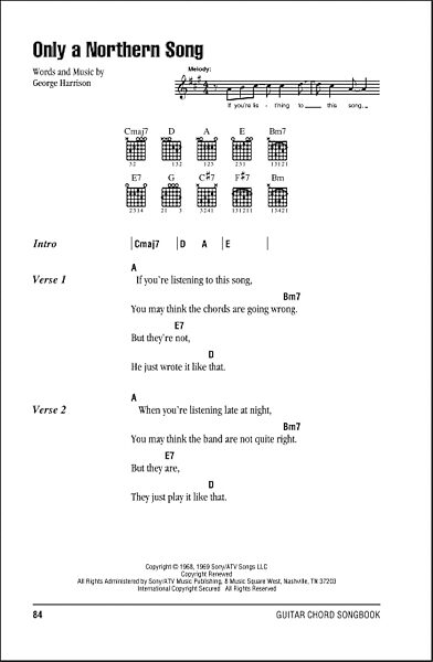 Only A Northern Song - Guitar Chords/Lyrics, New, Main