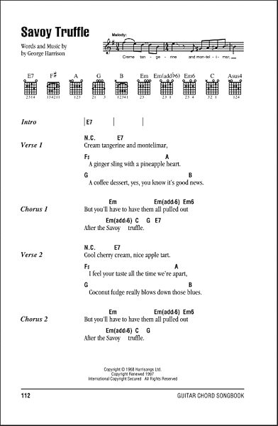 Savoy Truffle - Guitar Chords/Lyrics, New, Main