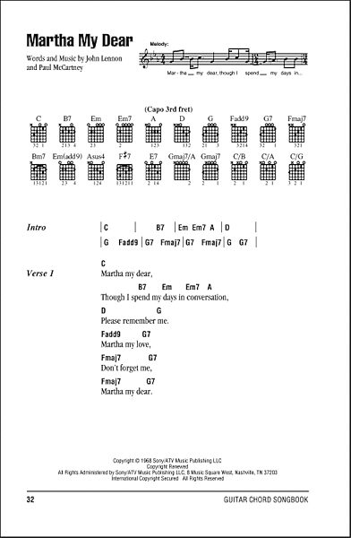 Martha My Dear - Guitar Chords/Lyrics, New, Main