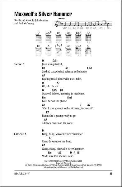 Maxwell's Silver Hammer - Guitar Chords/Lyrics, New, Main