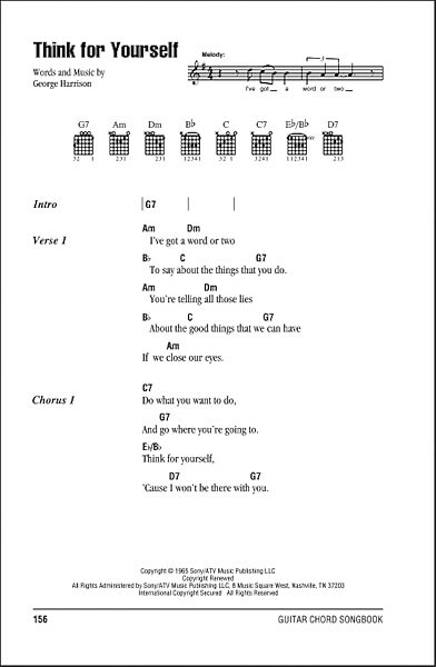 Think For Yourself - Guitar Chords/Lyrics, New, Main