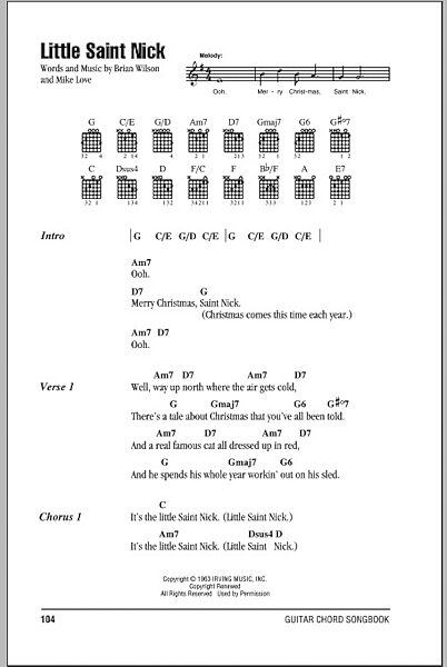 Little Saint Nick - Guitar Chords/Lyrics, New, Main