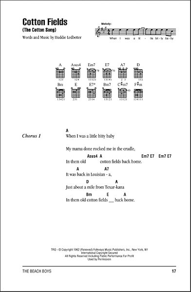 Cotton Fields (The Cotton Song) - Guitar Chords/Lyrics, New, Main