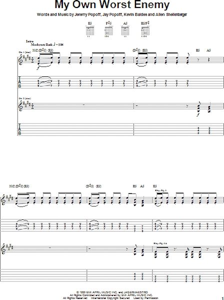 My Own Worst Enemy - Guitar TAB, New, Main