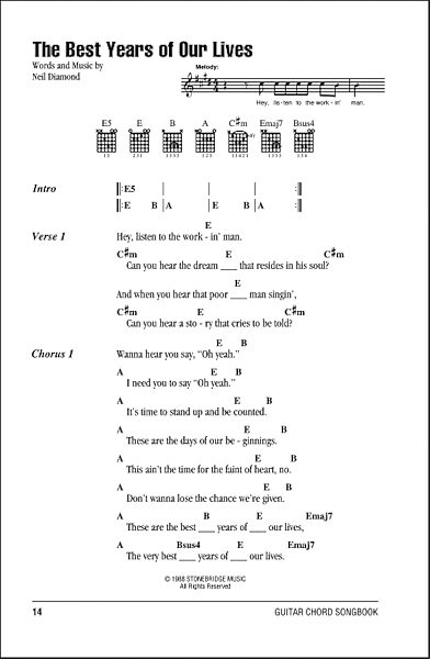 The Best Years Of Our Lives - Guitar Chords/Lyrics, New, Main