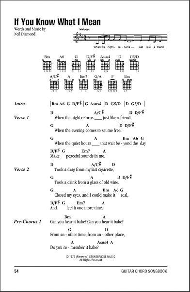If You Know What I Mean - Guitar Chords/Lyrics, New, Main