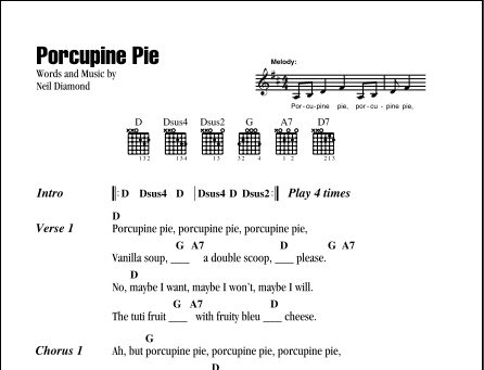 Porcupine Pie - Guitar Chords/Lyrics, New, Main