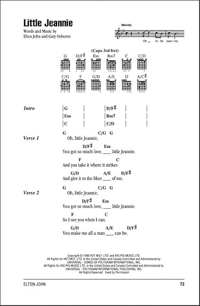 Little Jeannie - Guitar Chords/Lyrics, New, Main