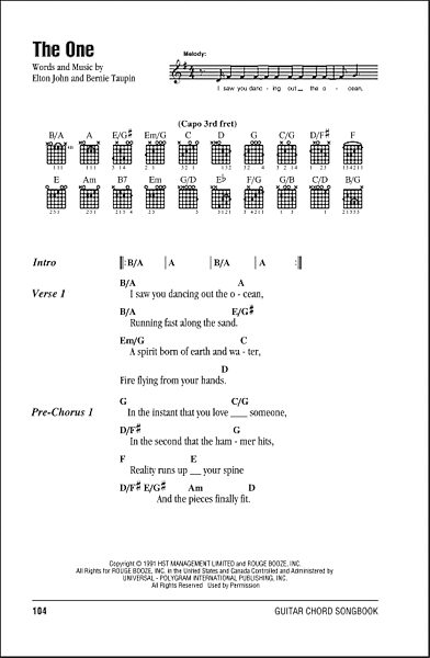 The One - Guitar Chords/Lyrics, New, Main