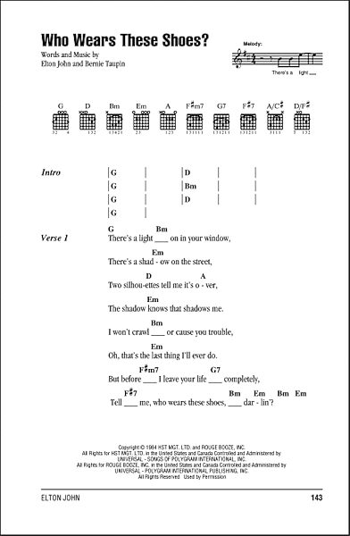 Who Wears These Shoes? - Guitar Chords/Lyrics, New, Main
