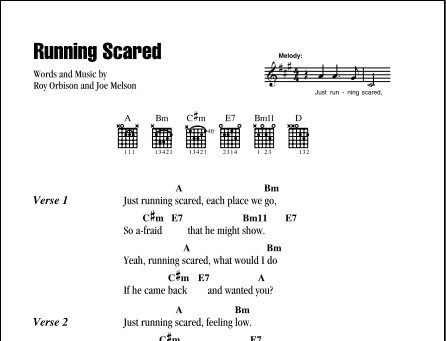 Running Scared - Guitar Chords/Lyrics, New, Main