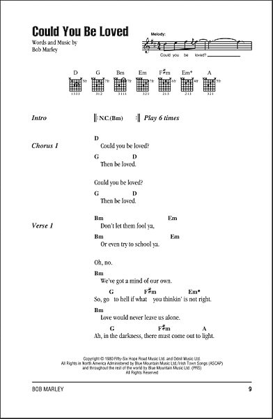 Could You Be Loved - Guitar Chords/Lyrics, New, Main