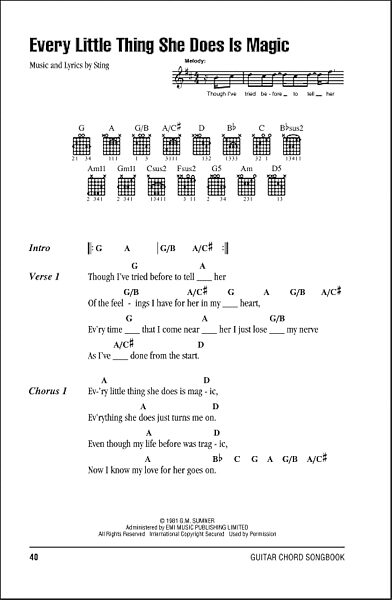 Every Little Thing She Does Is Magic - Guitar Chords/Lyrics, New, Main