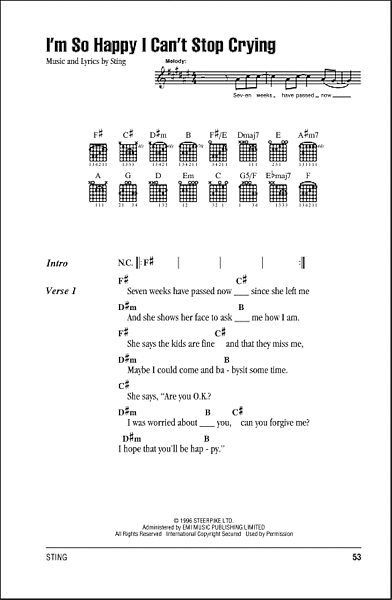 I'm So Happy I Can't Stop Crying - Guitar Chords/Lyrics, New, Main