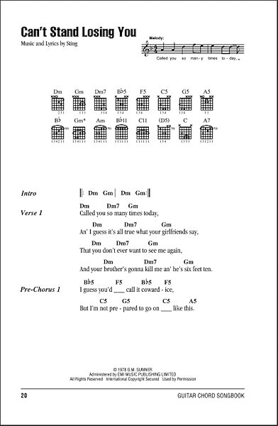 Can't Stand Losing You - Guitar Chords/Lyrics, New, Main