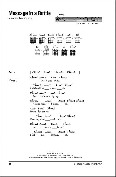 Message In A Bottle - Guitar Chords/Lyrics, New, Main