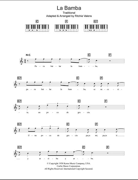 La Bamba - Piano Chords/Lyrics, New, Main