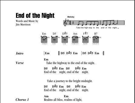 End Of The Night - Guitar Chords/Lyrics, New, Main