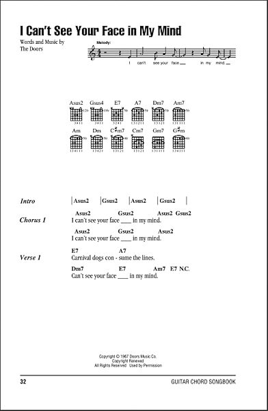 I Can't See Your Face In My Mind - Guitar Chords/Lyrics, New, Main