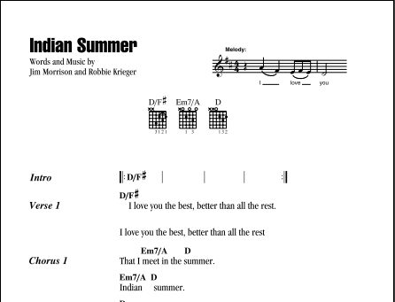 Indian Summer - Guitar Chords/Lyrics, New, Main