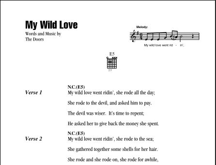 My Wild Love - Guitar Chords/Lyrics, New, Main