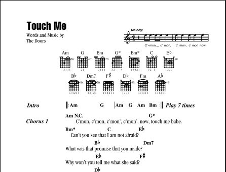Touch Me - Guitar Chords/Lyrics, New, Main