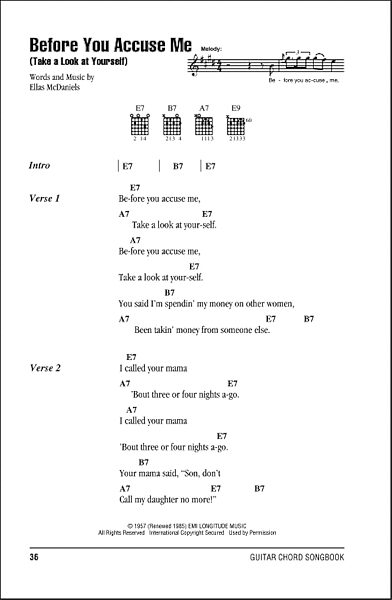 Before You Accuse Me (Take A Look At Yourself) - Guitar Chords/Lyrics, New, Main