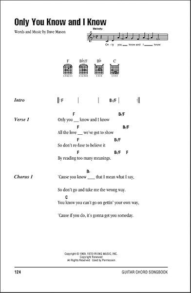 Only You Know And I Know - Guitar Chords/Lyrics, New, Main