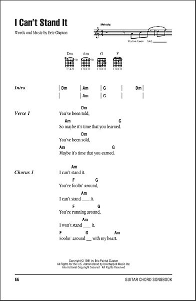 I Can't Stand It - Guitar Chords/Lyrics, New, Main