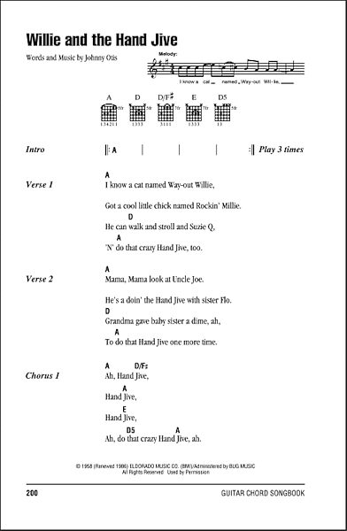 Willie And The Hand Jive - Guitar Chords/Lyrics, New, Main