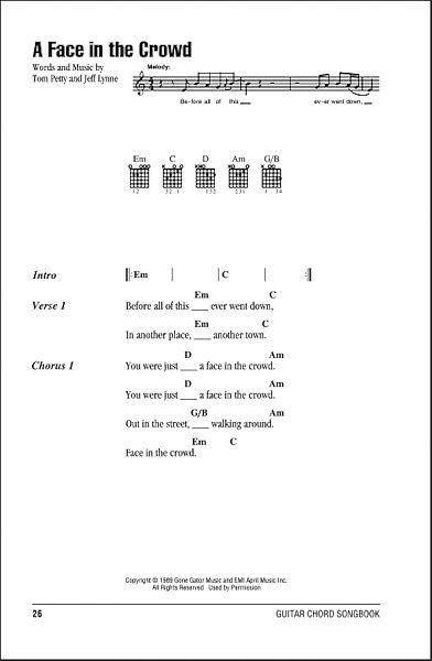 A Face In The Crowd - Guitar Chords/Lyrics, New, Main