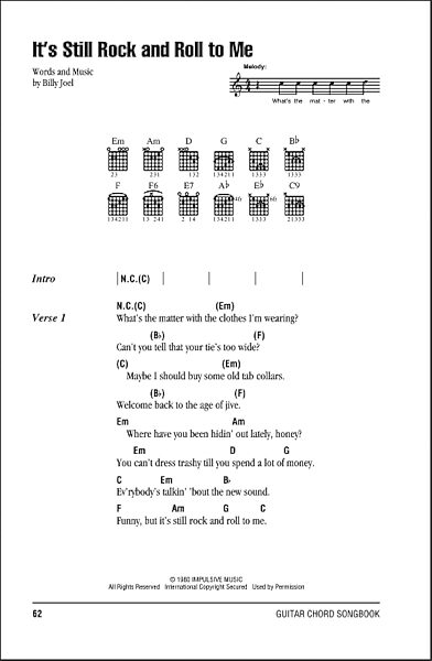 It's Still Rock And Roll To Me - Guitar Chords/Lyrics, New, Main