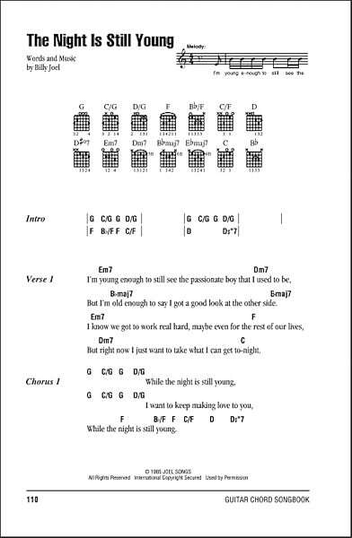 The Night Is Still Young - Guitar Chords/Lyrics, New, Main