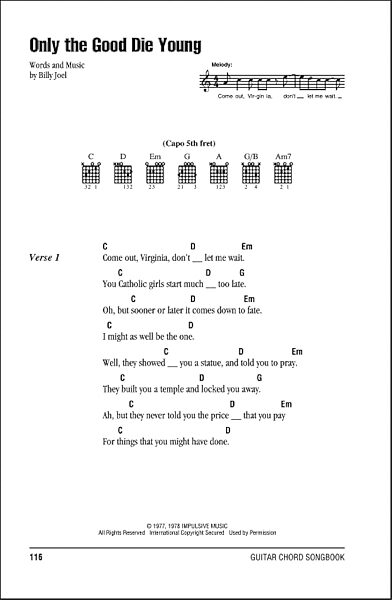 Only The Good Die Young - Guitar Chords/Lyrics, New, Main
