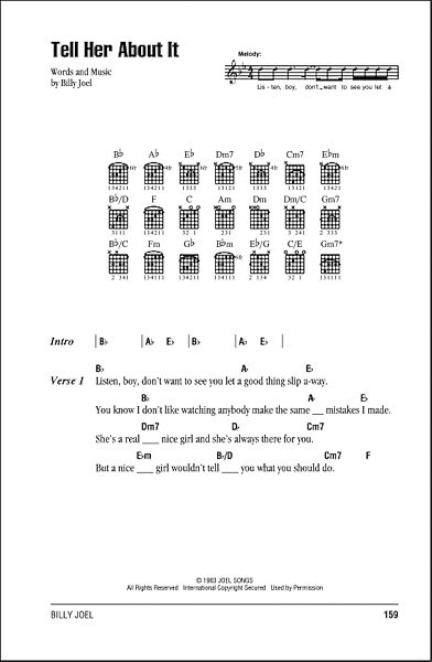 Tell Her About It - Guitar Chords/Lyrics, New, Main