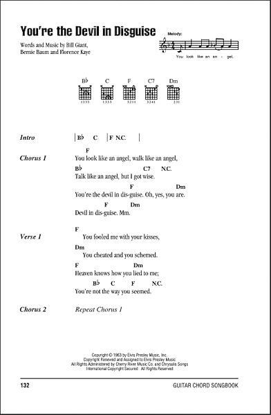 You're The Devil In Disguise - Guitar Chords/Lyrics, New, Main