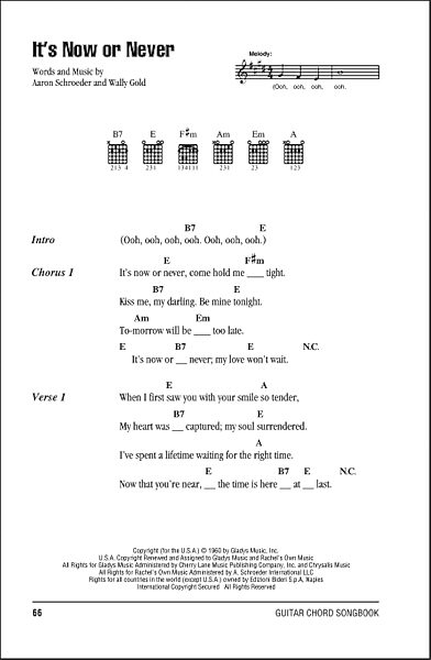 It's Now Or Never - Guitar Chords/Lyrics, New, Main