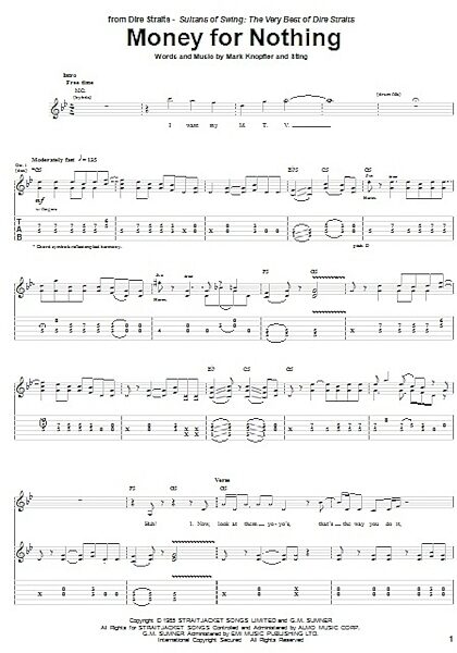 Money For Nothing - Guitar TAB, New, Main