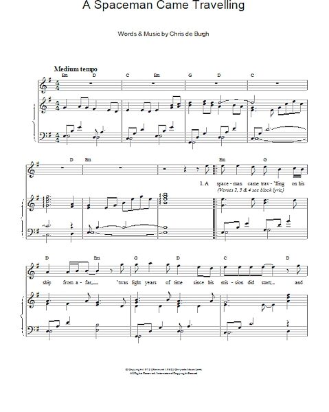 A Spaceman Came Travelling - Piano Vocal, New, Main