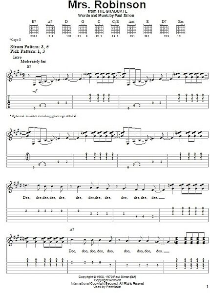 Mrs. Robinson - Easy Guitar with TAB, New, Main